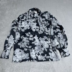 Vintage 70s Top Womens 10 Floral Dark Academia Neck Tie Cottagecore Romantic